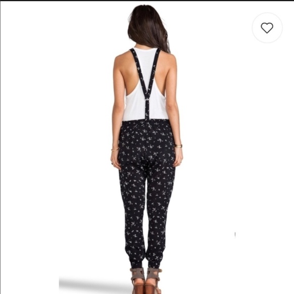 Flynn Skye Yup Overalls Slouchy Jumpsuit Black Ditsy Floral Rayon - Picture 4 of 5